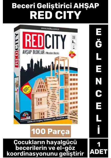 Eğitici Eğlenceli El Göz Koordinasyonu Hayalgücü Kontsantrasyon 100 Parça Ahşap Bloklar Red Cıty