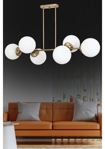 Aren 6 Lı Eskitme Avize-Beyaz Camlı Dekoratif Tasarım Yatak Odası Mutfak Salon Avize