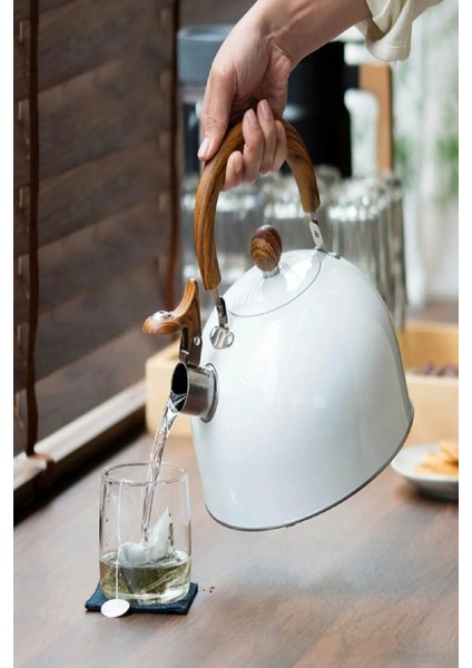Çaydanlık 3 Litre Düdüklü Çaydanlık Iskandinav Ahşap Su Isıtıcı Islık Çalan Çaydanlık Kettle Demlik Çay Potu
