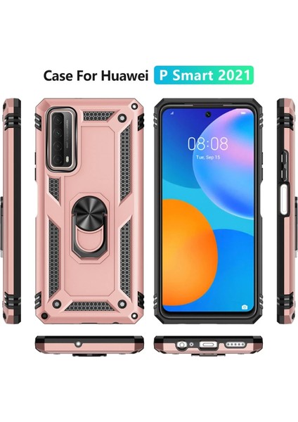 Huawei P Smart 2021 Kılıf Sofya Yüzüklü Silikon Kapak - Rose Gnzrz