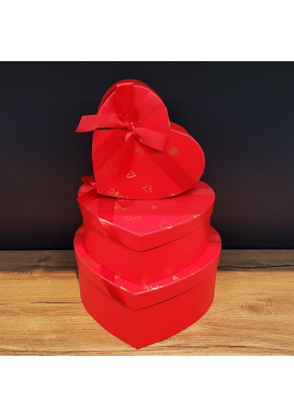 3'lü Kırmızı Kalp Hediye Kutusu