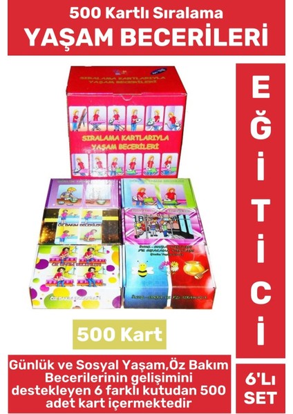 Premium Eğitici Sosyal Günlük Yaşam Öz Bakım Geliştirici 500 Sıralama Kartı Yaşam Beceriler 6'lı Set