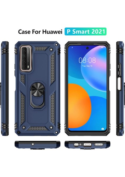 Huawei P Smart 2021 Kılıf Sofya Yüzüklü Silikon Kapak - Lacivert Gnzrz
