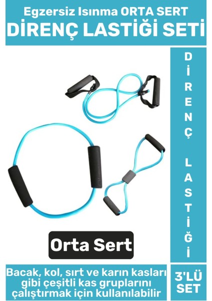 Premium Seri Fitness Aerobik Pilates Egzersiz Isınma Kadın Erkek Orta Sert 3'lü Direnç Lastiği Seti