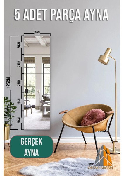 Şişecam- Dikdörtgen Boy Ayna- 5 Parça- 25X35 Cm- El Kesmeyen Kenarlar- Çift Taraflı Bantlı