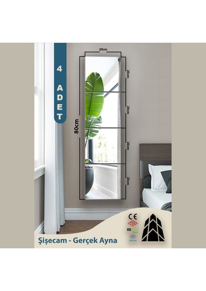 Şişecam- Kare Boy Ayna- 4 Parça- 20X20 cm - El Kesmeyen Kenarlar - Çift Taraflı Bantlı