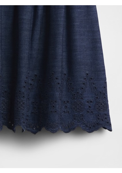 Kadın Lacivert Fisto Işlemeli Denim Mini Etek modelleri