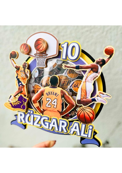 Basketbol Temalı Erkek Çocuk Doğum Günü Isme Özel 3D Pasta Parti Süsü Cake Topper (23 x 22 cm )