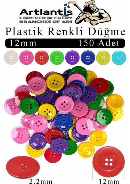 Renkli Düğme Plastik 1.2cm 150 Li 1 Paket 12 mm Plastik Renkli Düğme Dikiş Parlak Yuvarlak 4 Delikli Düğme Etkinlik Okul