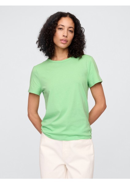 Kadın Yeşil Bisiklet Yaka T-Shirt