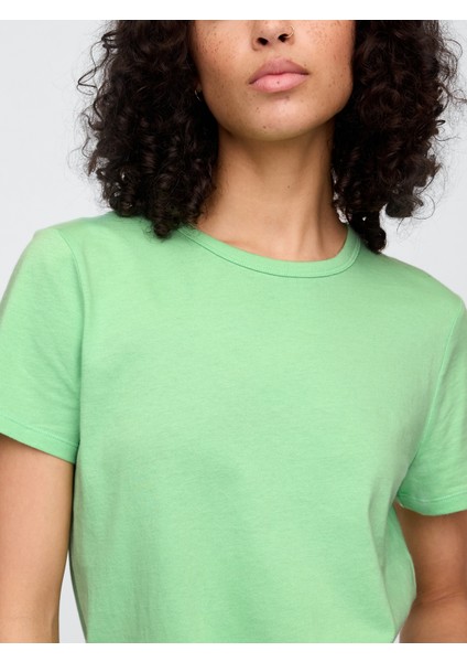 Kadın Yeşil Bisiklet Yaka T-Shirt modelleri