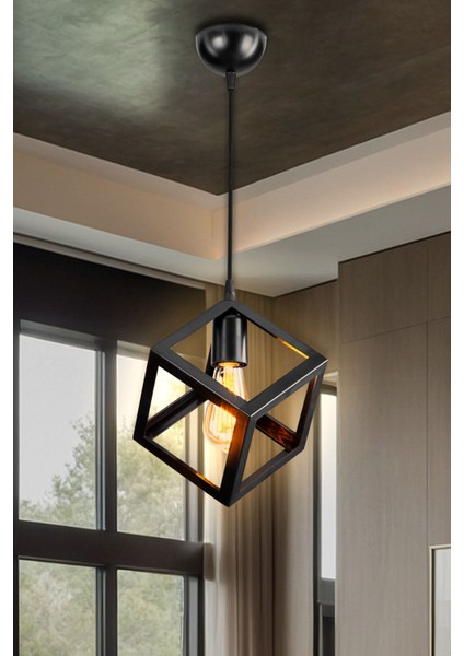 Siyah Küp Sarkıt Avize Salon Yatak Odası Mutfak Koridor Lamba