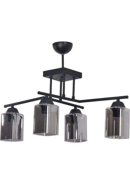 Ecem Modern Tasarım Salon Mutfak Yatak Odası Siyah Renk Füme Camlı 4 Lü Avize