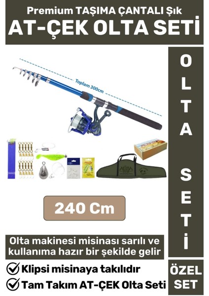 Profesyonel Kullanıma Hazır Taşıma Çantası Hediyeli Balıkçı Tam Takım At-Çek Spın Olta Seti 240 Cm