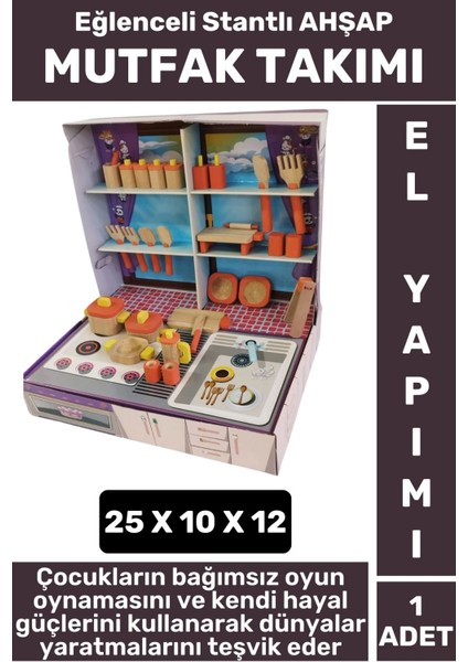 Premium Çocuk Eğlenceli Hayal Dünyası Beceri Geliştirici El Yapımı Ahşap Stantlı Ocak Mutffak Takımı