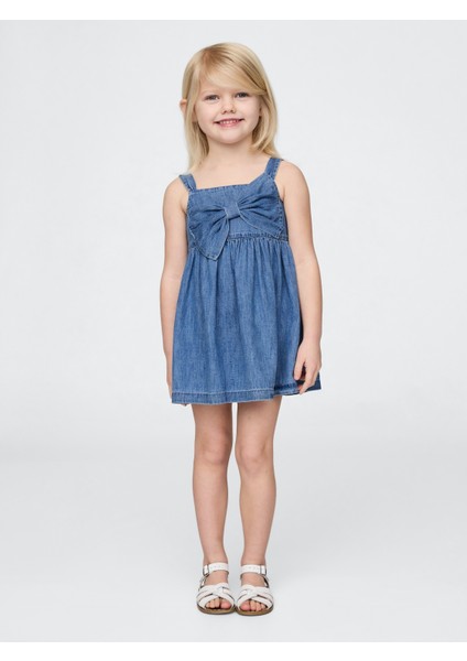 Kız Bebek Mavi Fiyonk Denim Elbise