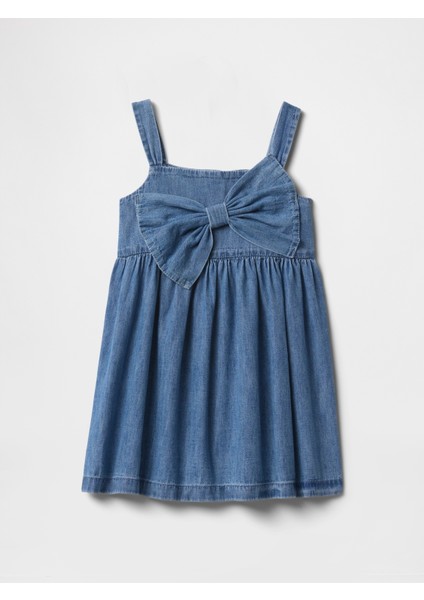 Kız Bebek Mavi Fiyonk Denim Elbise modelleri