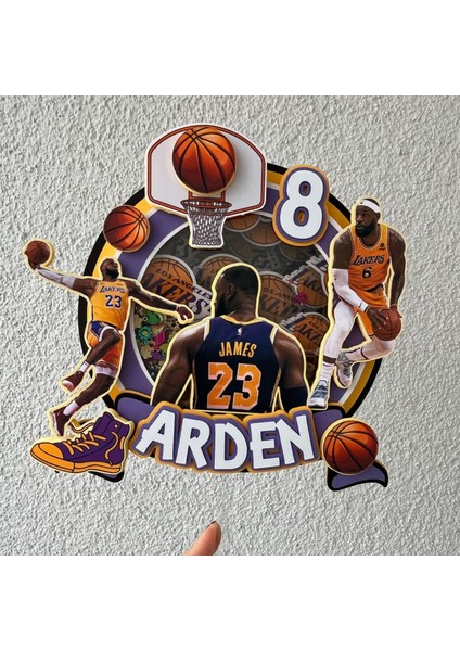 Basketbol Temalı Erkek Çocuk Doğum Günü Isme Özel 3D Pasta Parti Süsü Cake Topper (20 x 22 cm ) modelleri