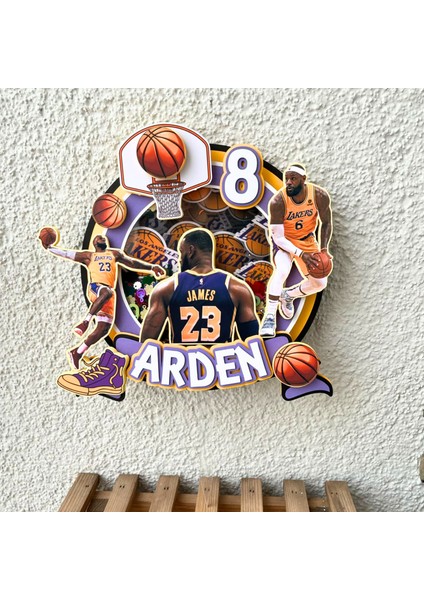 Basketbol Temalı Erkek Çocuk Doğum Günü Isme Özel 3D Pasta Parti Süsü Cake Topper (20 x 22 cm ) fırsatları