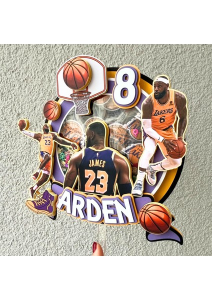 Basketbol Temalı Erkek Çocuk Doğum Günü Isme Özel 3D Pasta Parti Süsü Cake Topper (20 x 22 cm ) indirimleri
