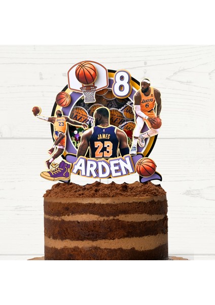 Basketbol Temalı Erkek Çocuk Doğum Günü Isme Özel 3D Pasta Parti Süsü Cake Topper (20 x 22 cm )