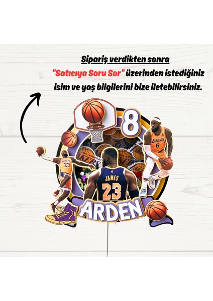 Basketbol Temalı Erkek Çocuk Doğum Günü Isme Özel 3D Pasta Parti Süsü Cake Topper (20 x 22 cm ) fiyatları