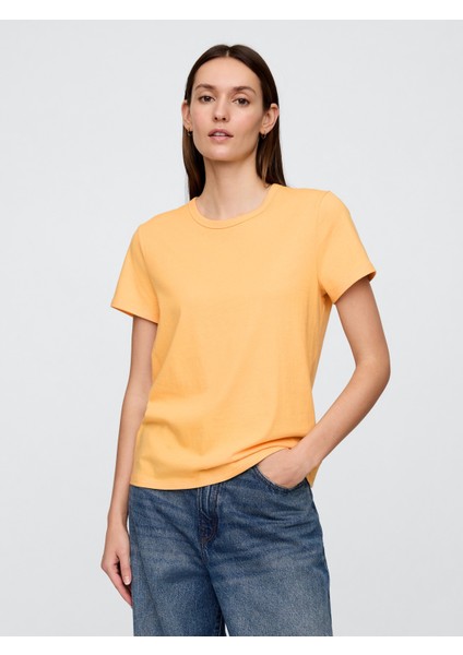 Kadın Turuncu Bisiklet Yaka T-Shirt