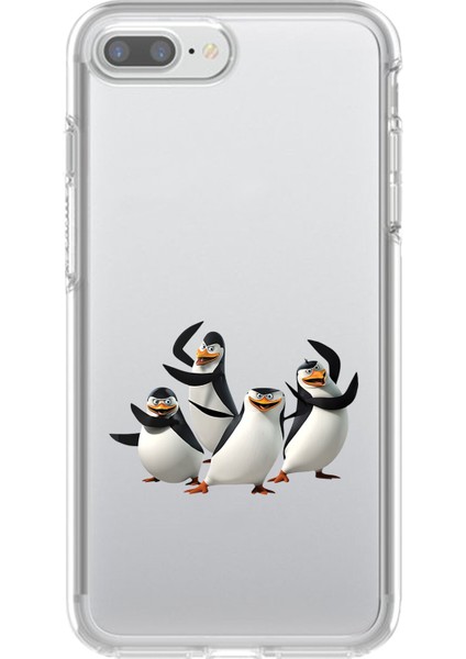 iPhone 7 Plus Uyumlu Şeffaf Kılıf Cartoon Madagaskar Penguenleri 8 Tasarımlı