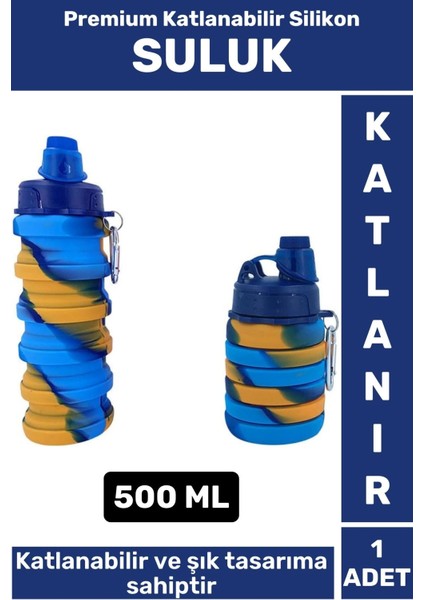 Premium Portatif Bpa Free Şık Kamp Spor Seyahat Silikon Katlanabilir Suluk 500 ml