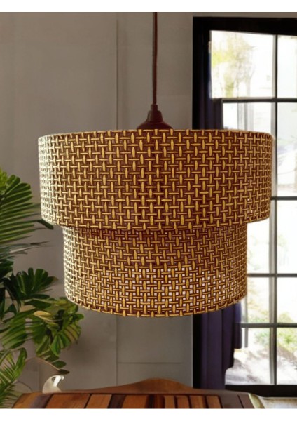 2 Katlı Modern Kahverengi Doğal Hazeran Kumaş Plastik Tel Sarkıt Avize Salon Mutfak Yatak Odası