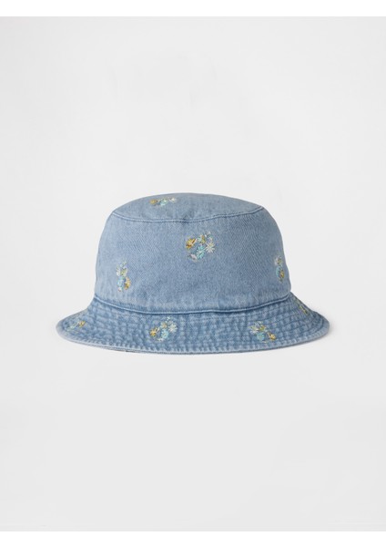 Bebek Mavi Çiçekli Denim Bucket Şapka