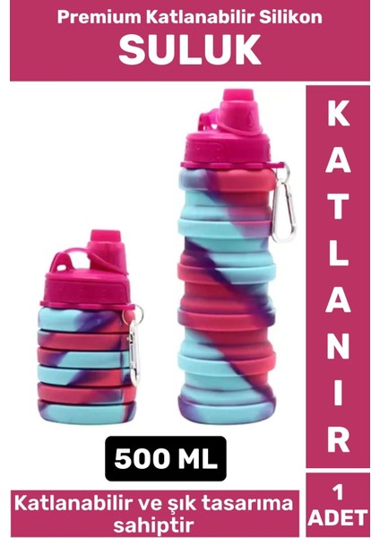 Premium Portatif Bpa Free Şık Kamp Spor Seyahat Silikon Katlanabilir Suluk 500 ml