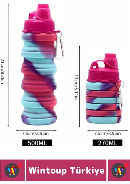 Premium Portatif Bpa Free Şık Kamp Spor Seyahat Silikon Katlanabilir Suluk 500 ml modelleri