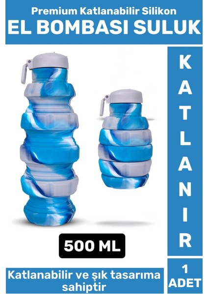 Premium Portatif Bpa Free Şık Kamp Spor Seyahat Silikon Katlanabilir El Bombası Suluk 500 ml