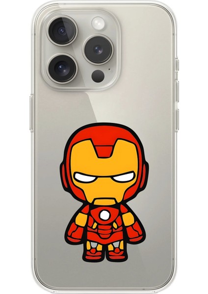 iPhone 15 Pro Uyumlu Şeffaf Kılıf Chibi Iron-Man 2 Tasarımlı