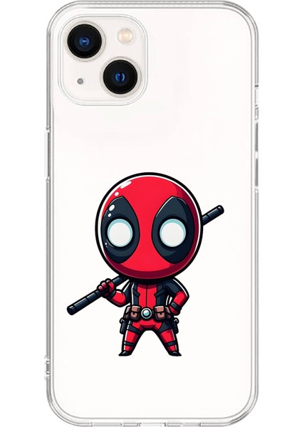 iPhone 13 Uyumlu Şeffaf Kılıf Chibi Deadpool 8 Tasarımlı