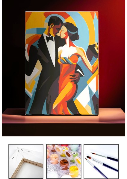Sayılarla Boyama Seti - Dans Eden Çift | Tuval Şasesine Gerili 40X50 | Fırça ve Akrilik Boya Dahil