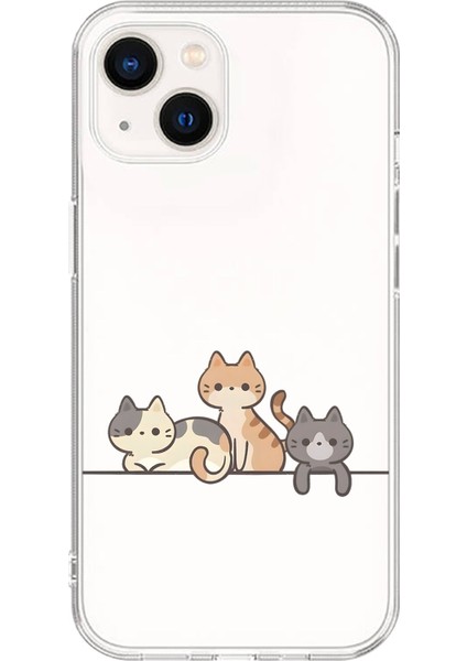iPhone 15 Plus Uyumlu Şeffaf Kılıf Şeffaf Kedişler 4 Tasarımlı