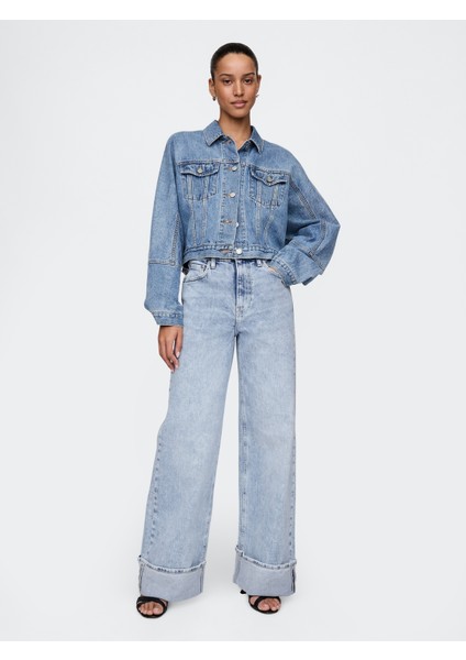 Kadın Mavi High Rise Wide Leg Jean Pantolon