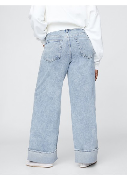 Kadın Mavi High Rise Wide Leg Jean Pantolon fırsatları