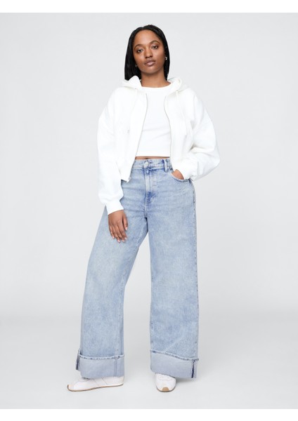 Kadın Mavi High Rise Wide Leg Jean Pantolon indirimleri