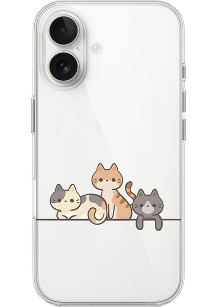 iPhone 16 Plus Uyumlu Şeffaf Kılıf Şeffaf Kedişler 4 Tasarımlı