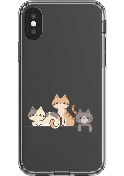 iPhone Xs Max Uyumlu Şeffaf Kılıf Şeffaf Kedişler 4 Tasarımlı