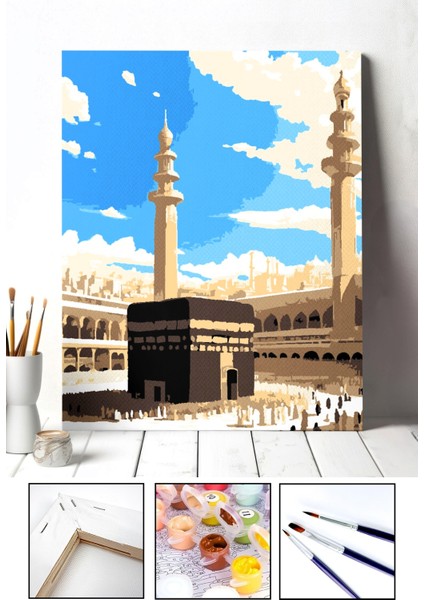 Sayılarla Boyama Seti - Kabe | Tuval Şasesine Gerili 40X50 Ölçü | Fırça ve Akrilik Boya Dahil