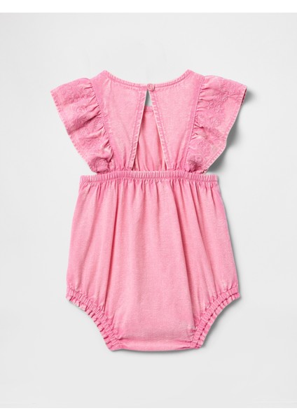 Bebek Pembe Balon Kol Denim Şort Tulum
