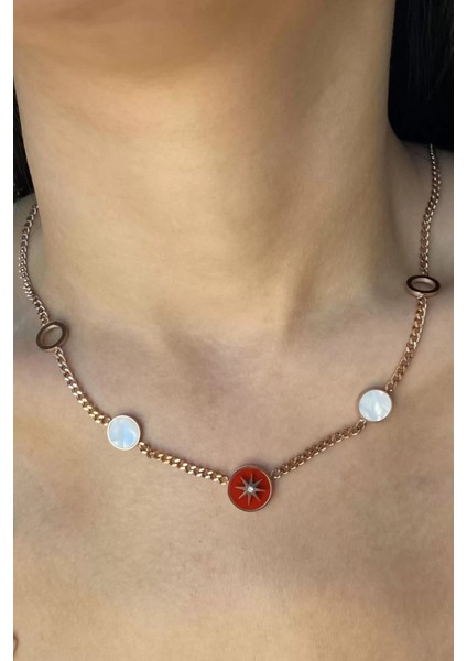Kırmızı Kuzey Yıldızı Çelik Charm Kolye