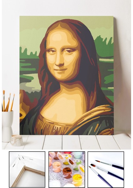Sayılarla Boyama Seti - Mona Lisa | Tuval Şasesine Gerili 40X50 Ölçü | Fırça ve Akrilik Boya Dahil