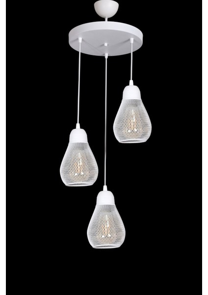 Küçük Rustik Modern Tasarım Beyaz Renk - Cafe - Salon - Yatak Odası - Çocuk Odası 3 Lü Avize