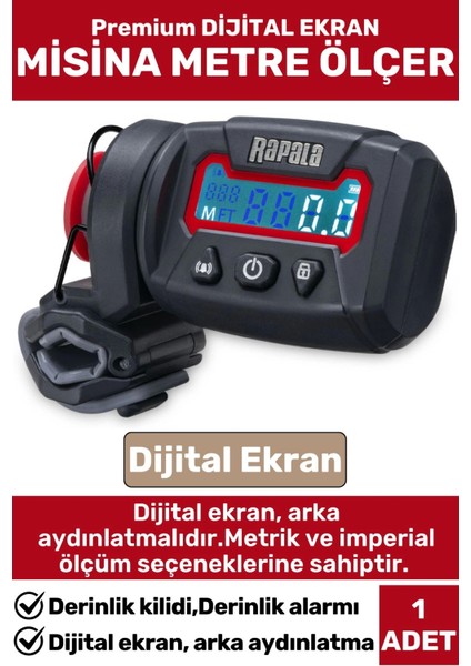 Premium Pil Göstergeli Derinlik Kilitli Alarmlı Trol/derin Deniz Balıkçı Dijital Misina Metre Ölçer