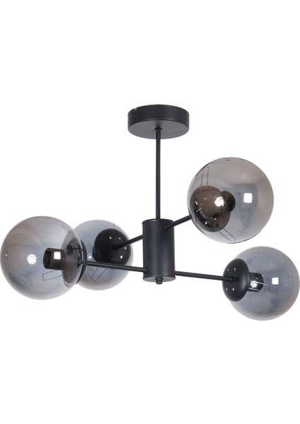 Oscar Modern Lüks Tasarım Siyah Renk Kasa Füme Camlı Salon - Mutfak - Yatak Odası 4 Lü Avize